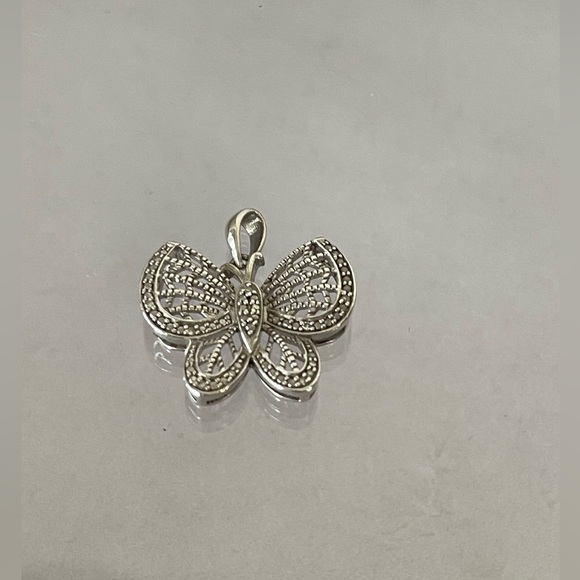 Vintage filigree, Sterling, silver butterfly pendant diamonds - Picture 2 of 12